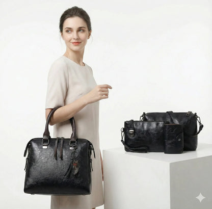 Premium Genuine Leather Set - Handbag + Wallet + Clutch Wallet + Free Pouch