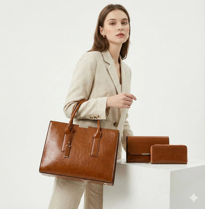 Genuine Leather Set Handbag + 2 Wallets - Zayna