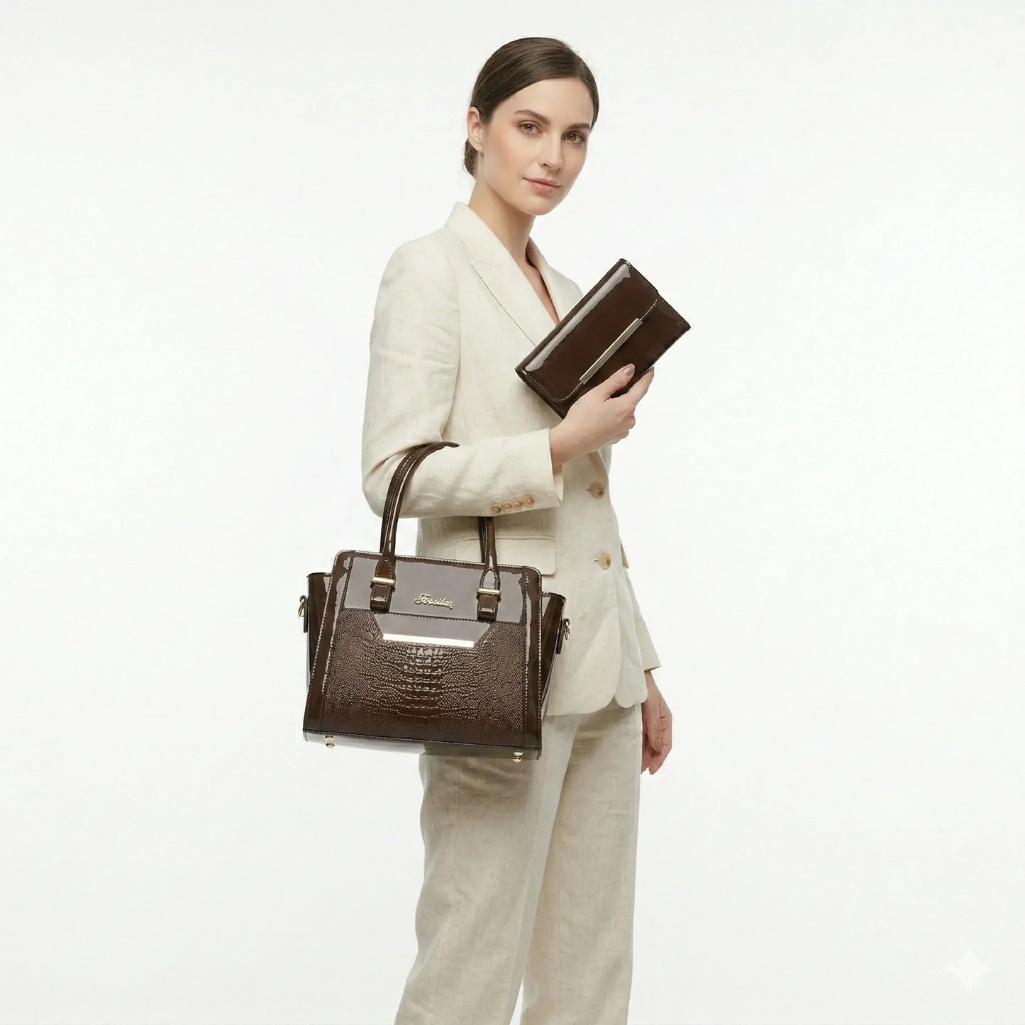 Handbag and Wallet Set in Genuine Leather - Croc