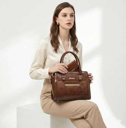 Handbag and Wallet Set in Genuine Leather - Croc