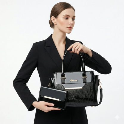 Handbag and Wallet Set in Genuine Leather - Croc