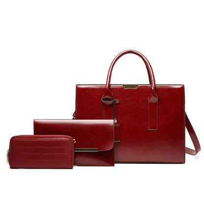 Genuine Leather Set Handbag + 2 Wallets - Zayna