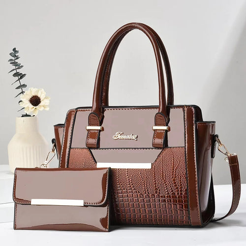 Handbag and Wallet Set in Genuine Leather - Croc