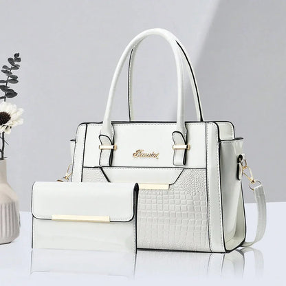 Handbag and Wallet Set in Genuine Leather - Croc