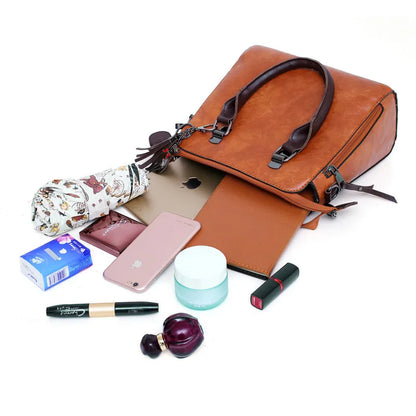 Premium Genuine Leather Set - Handbag + Wallet + Clutch Wallet + Free Pouch