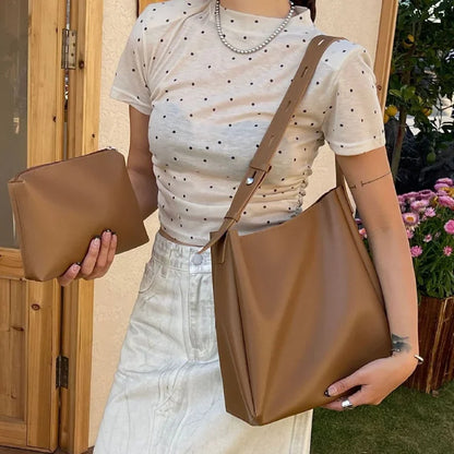 Handbag in Genuine Leather + Pouch - Glass